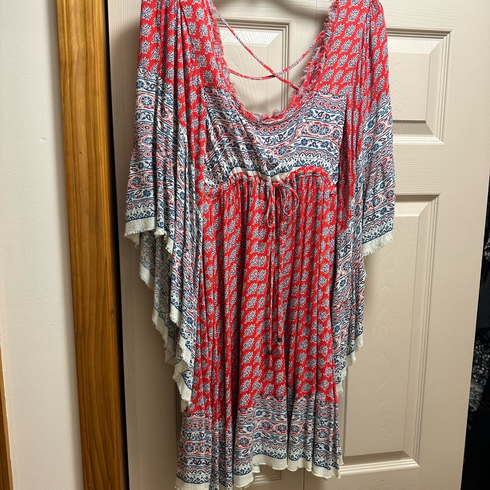 Free People Red and Blue Boho Dress